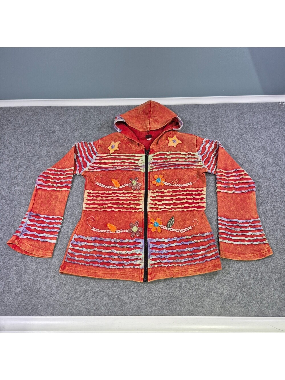 KPC Full Zip Boho Floral Burnt Orange Jacket 100% Cotton Made in Napall Sz L?